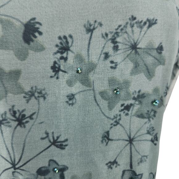 Casual Corner Silk Dress – Teal Sleeveless Sheath with Gradient Floral Print - Picture 7 of 9